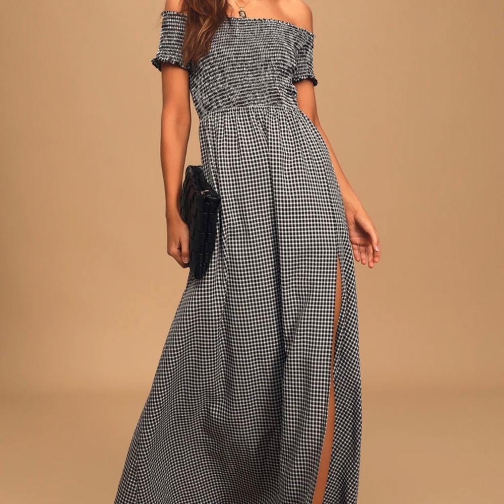 Lulus Gingham Off the Shoulder Dress